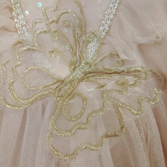 ♥️ Neiman Marcus Sequins Butterfly Pink Gold Dress - Picture 2 of 10